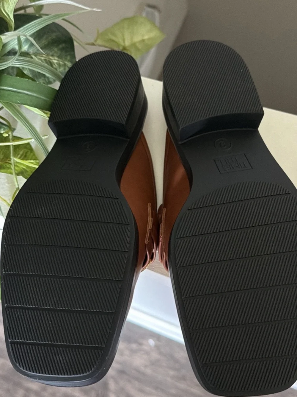 Time and Tru Tan Slip-On Sandal Mules with Gold Hardware